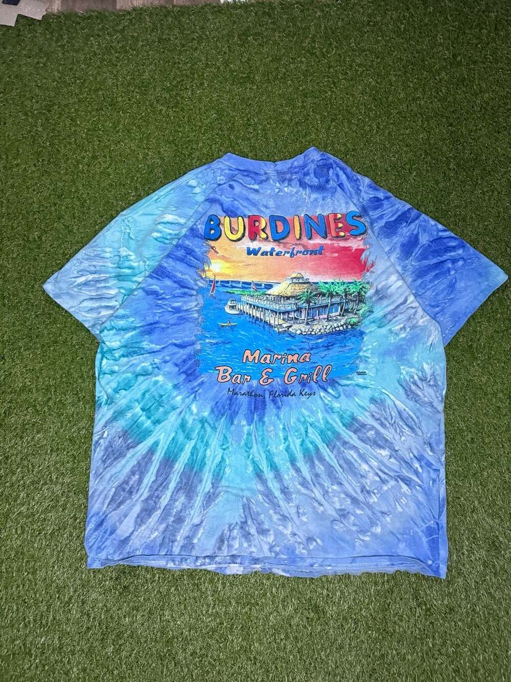 Burdines Waterfront Marina Bar & Grill Marathon Florida Keys Blue Tie Dye Tee